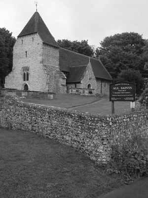 All Saints chapel, exterior, church, village, stone, West Dean, Westdean, East Sussex, England, Britain, UK, May 2007