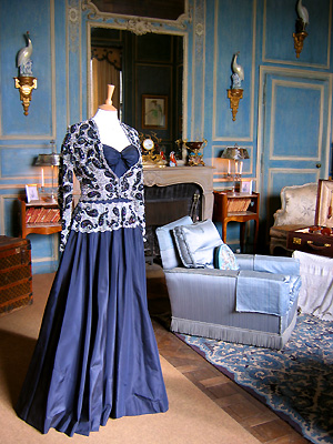 Lady Baillie's bedroom, blue, Leeds Castle, Kent, England, Britain, UK