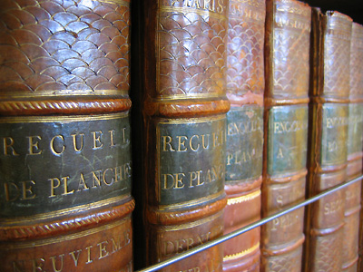 Old bound books, library, Leeds Castle, Kent, England, Britain, UK
