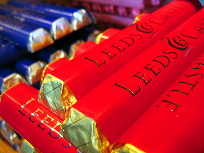 Red, blue, chocolates, gift shop, Leeds Castle, Kent, England, Britain, UK, May 2007