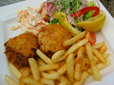 Salmon and haddock fishcakes at the Pepper Box Inn, Ulcombe