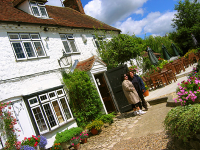 Beer garden and pub facade, Pepper Box Inn, Ulcombe