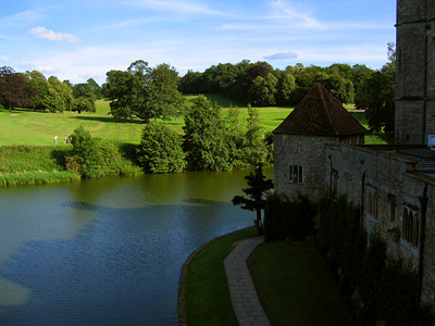 View over the moat from inside Leeds Castle