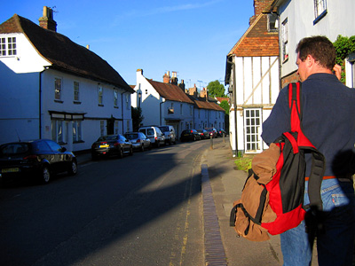 Myles leaving the Windmill pub, Eyhorne Street, Hollingbourne