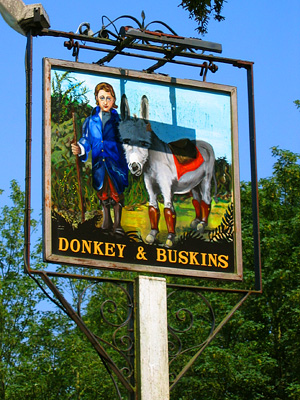 Pub sign, Donkey and Buskins pub, Layer-de-la-Haye village