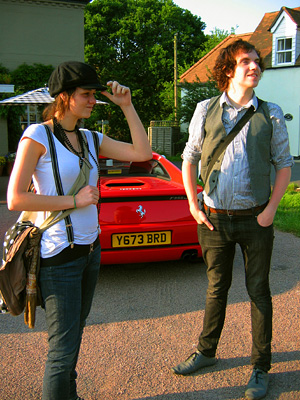 Caroline and Ryan with red Ferrari, Whalebone pub, Fingringhoe village